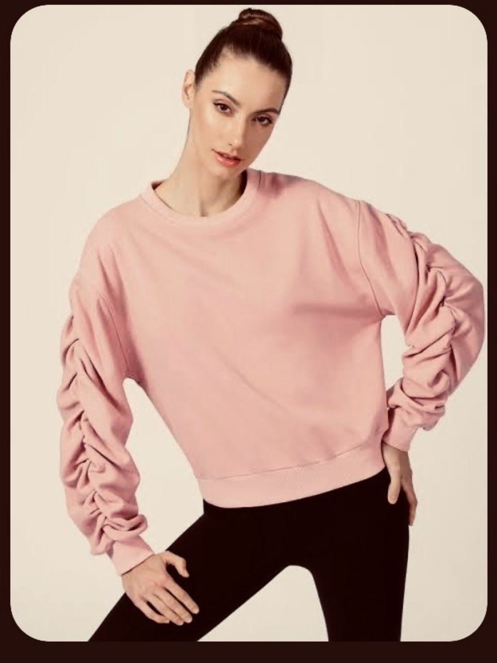 FP Beach Ruched Sleeve Sweatshirt in Pink Size Medium